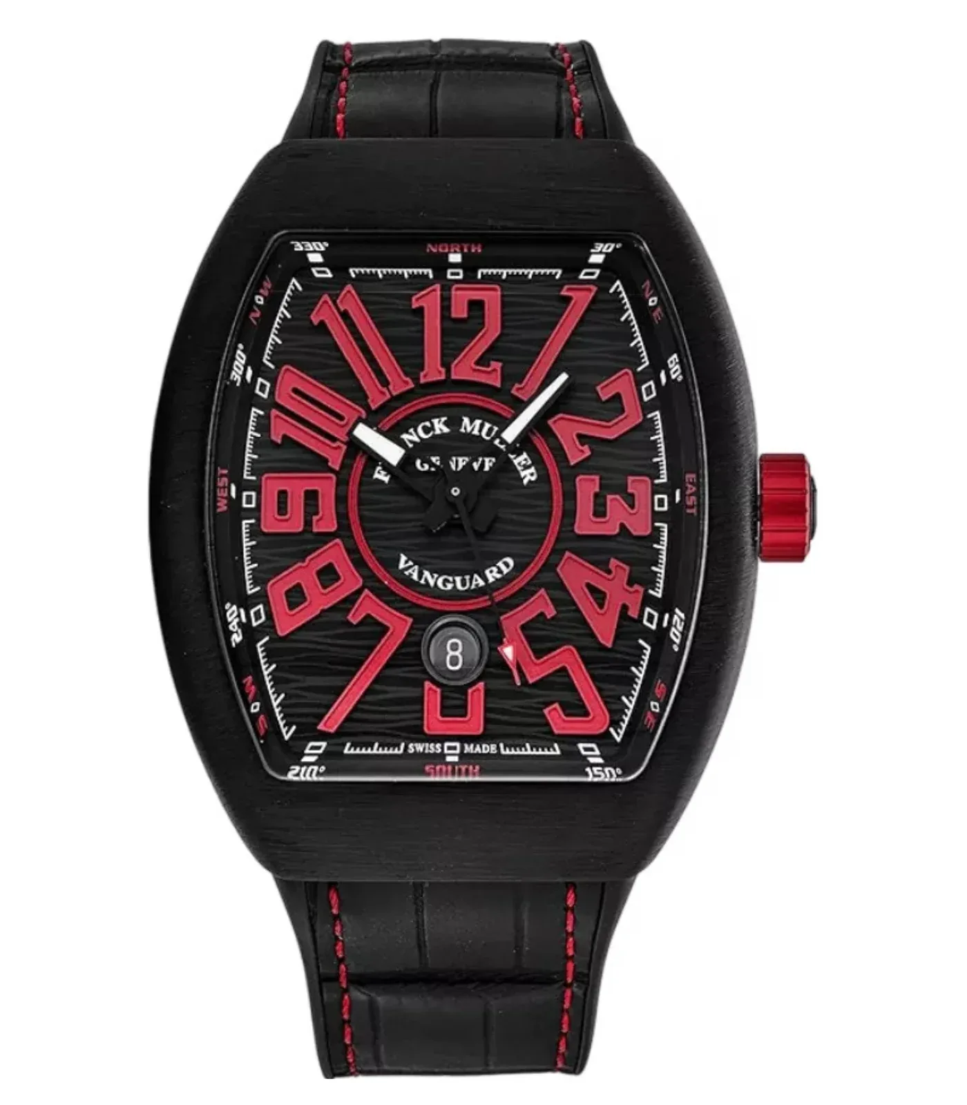 Franck Muller Vanguard V 45 SC DT TT NR BR NR Black Titanium red Numerals 45mm Black Dial Mens Watch